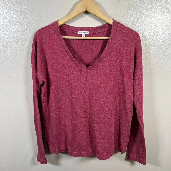 James Perse Standard French Terry Sweatshirt Womens Large Size 3 Boxy Pink Vneck - Picture 1 of 9